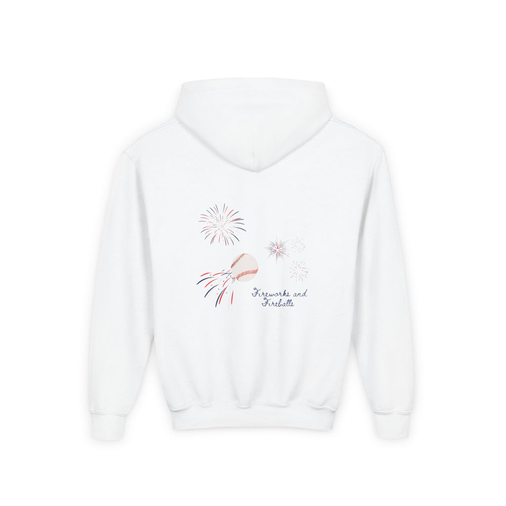 “Fireworks and Fireballs” White Youth Hoodie